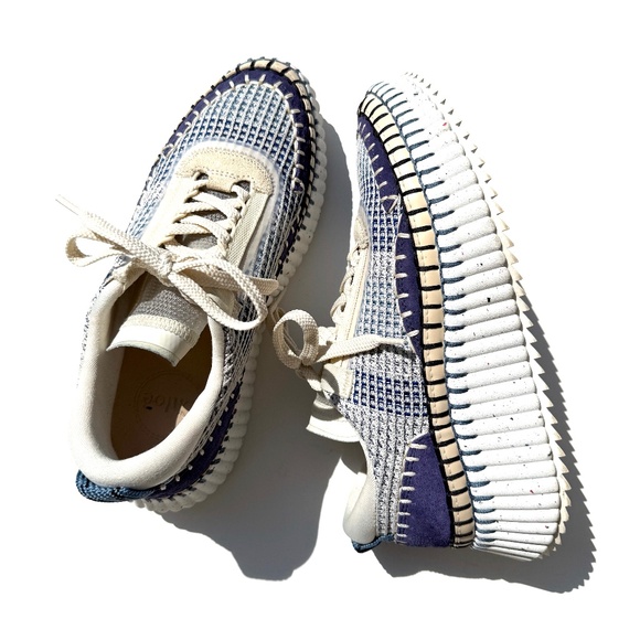 CHLOE Nama Stitch Walking Beige Cosmic Blue Sneakers 38, 7.5 - Picture 1 of 13